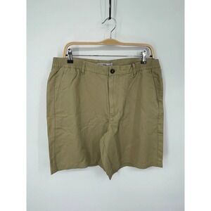 Mango Mens Bermuda Chino Shorts Size 34 Tan Flat Front Linen Blend NWT